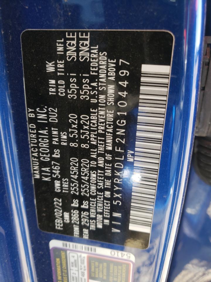 2022 KIA SORENTO SX VIN:5XYRKDLF2NG104497