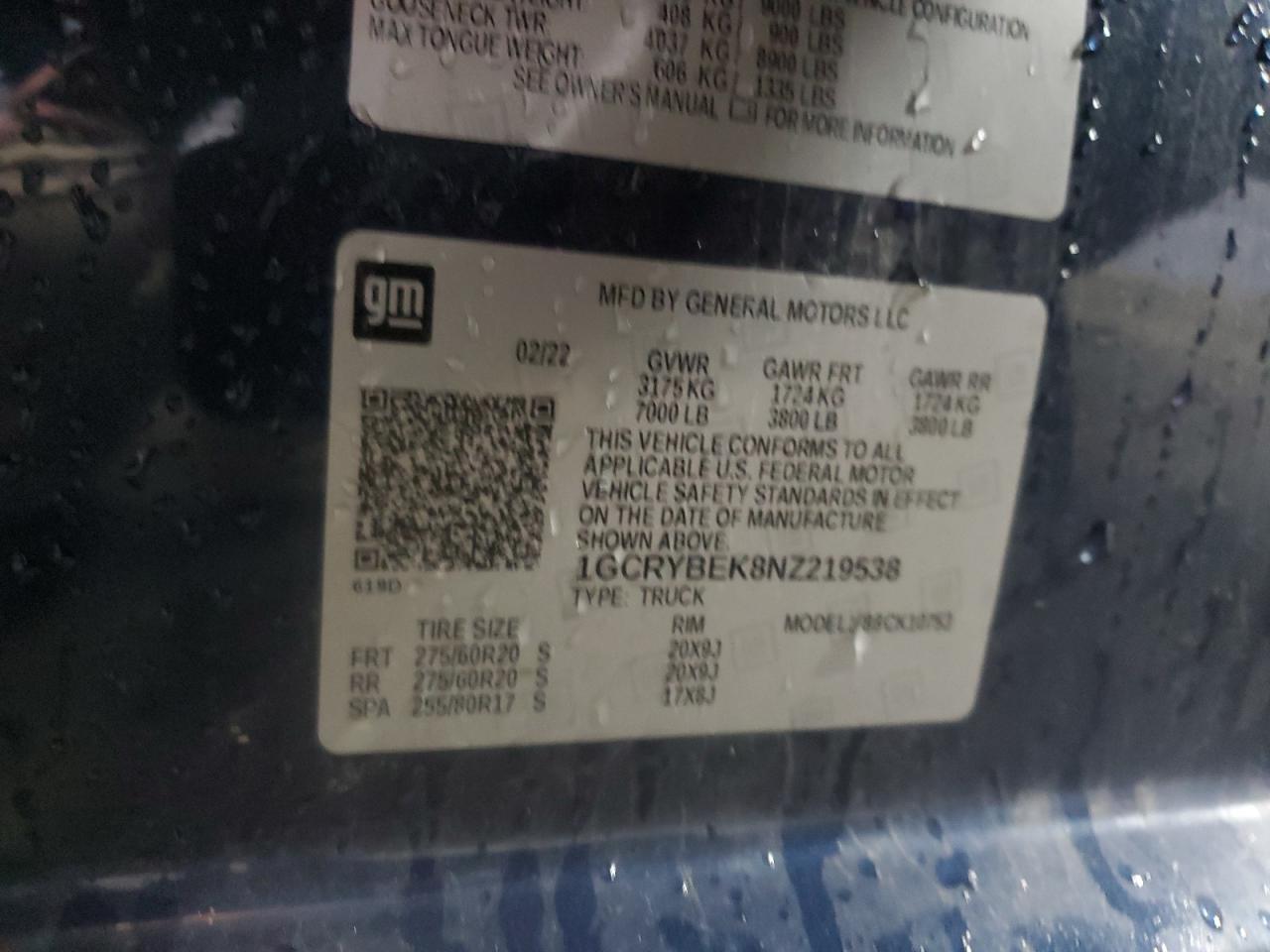 2022 CHEVROLET SILVERADO LTD K1500 CUSTOM VIN:1GCRYBEK8NZ219538