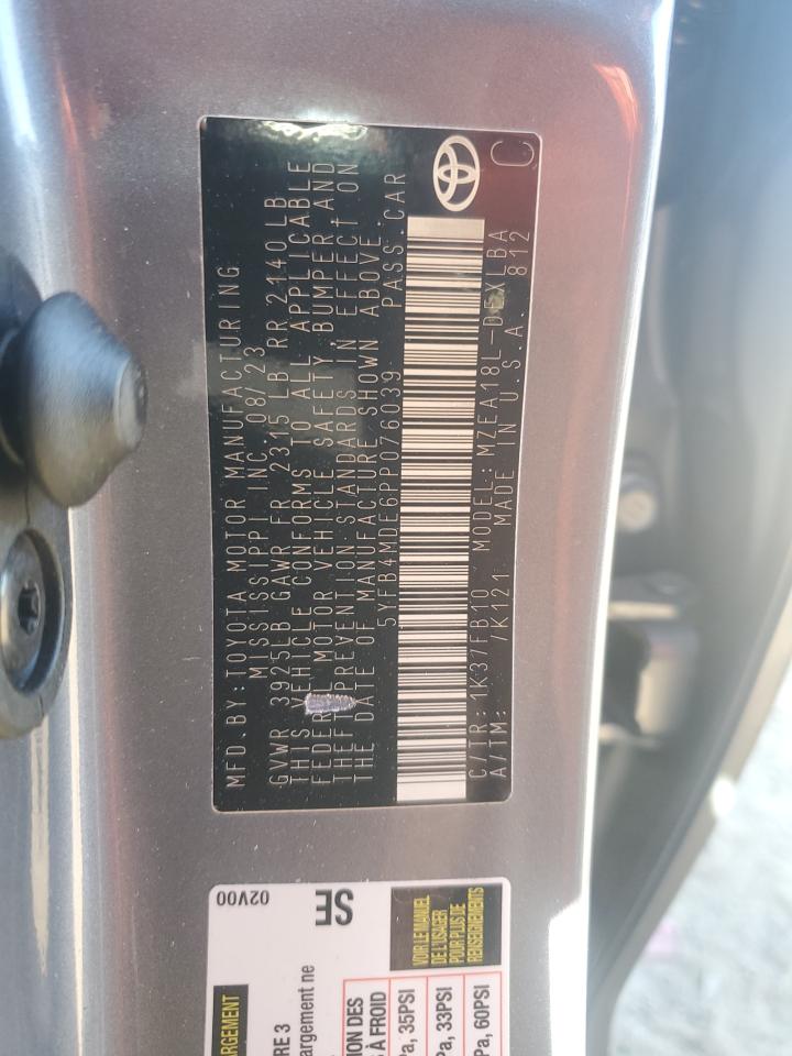 2023 TOYOTA COROLLA LE VIN:5YFB4MDE6PP076039