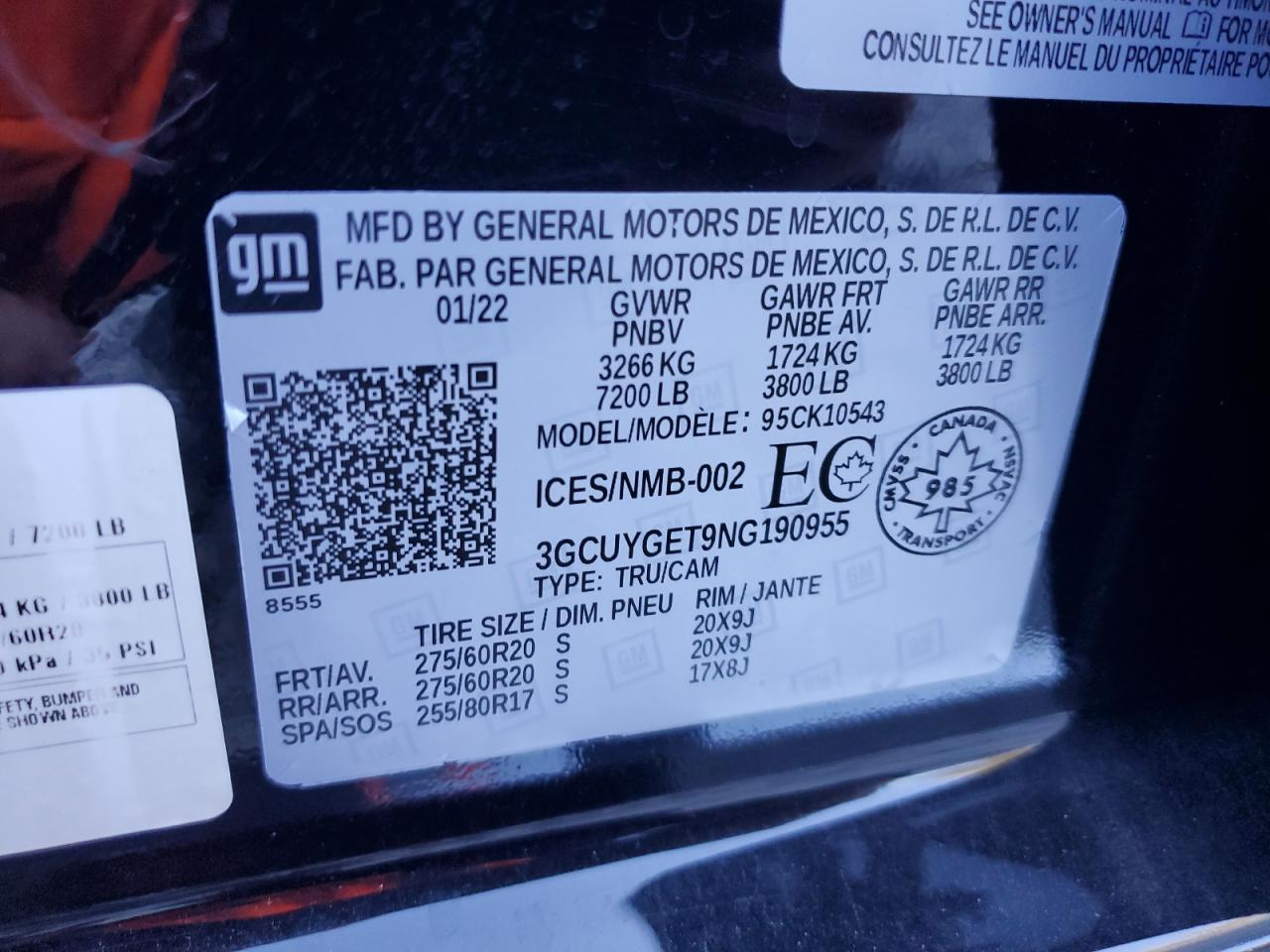 2022 CHEVROLET SILVERADO LTD K1500 LTZ VIN:3GCUYGET9NG190955