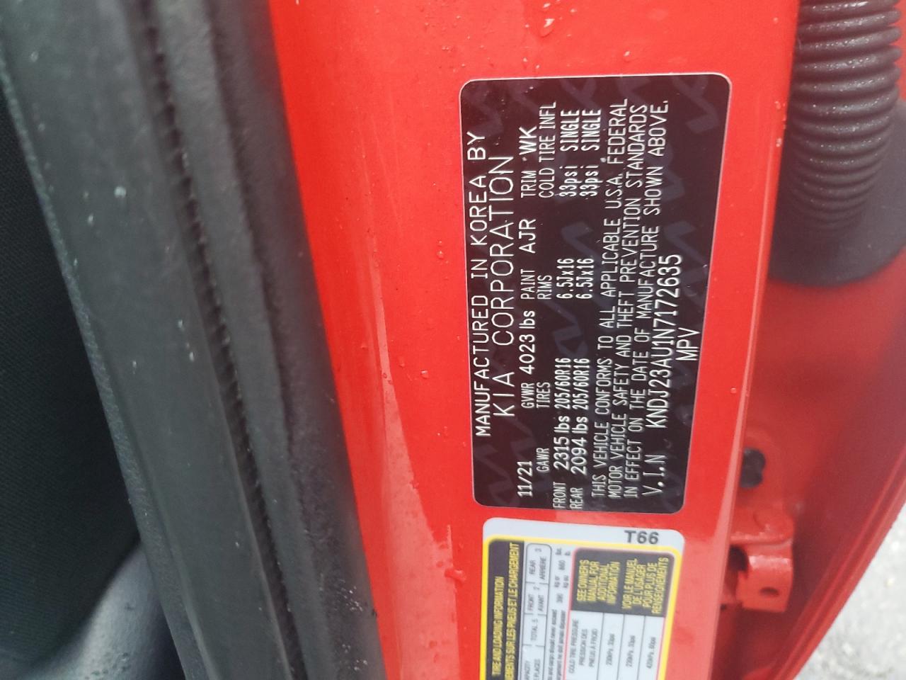 2022 KIA SOUL LX VIN:KNDJ23AU1N7172635