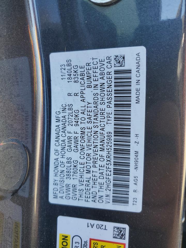 2024 HONDA CIVIC SPORT VIN:2HGFE2F5XRH525989