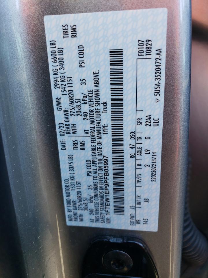 2023 FORD F150 SUPERCREW VIN:1FTEW1EP9PFB05997