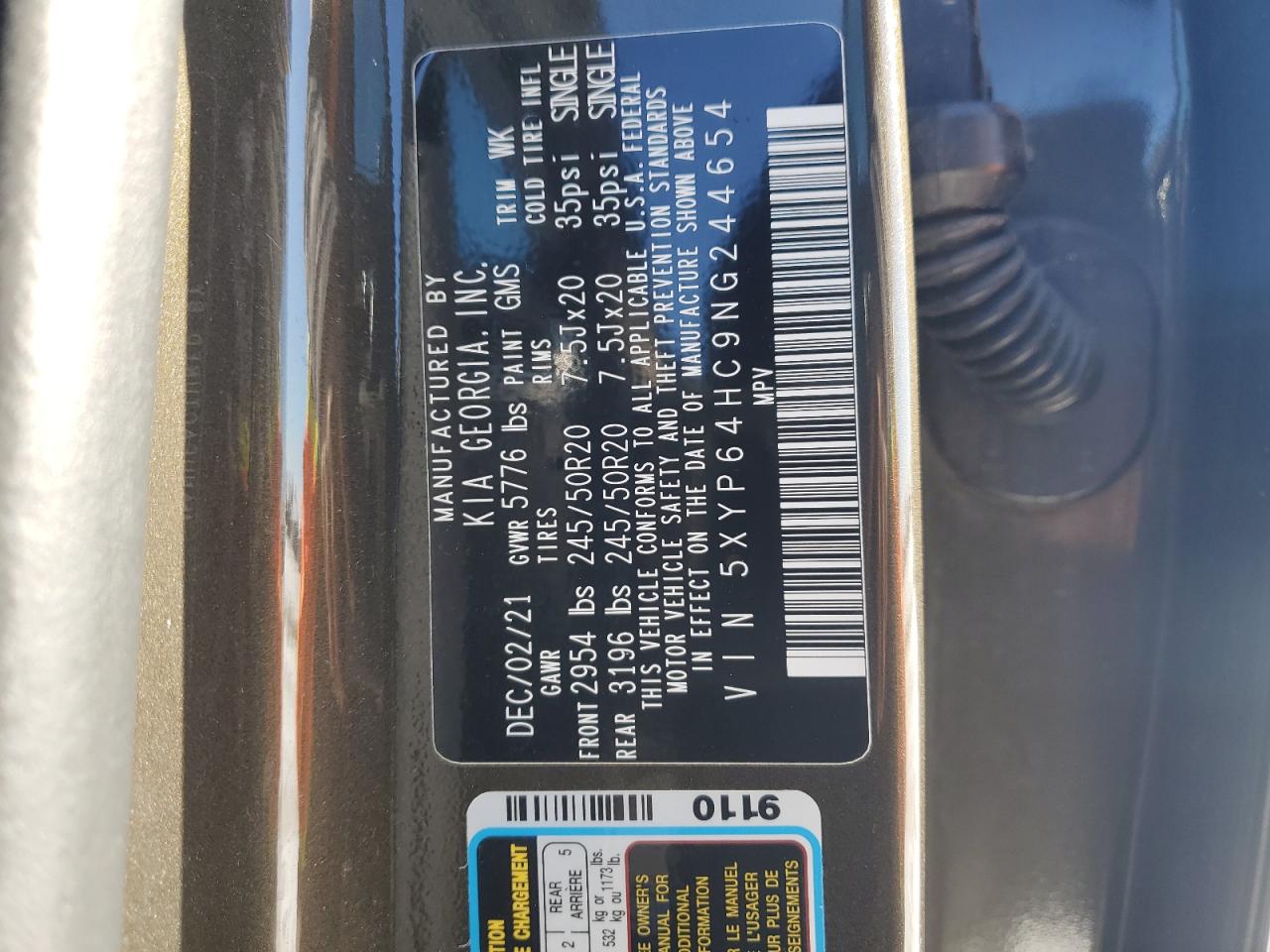 2022 KIA TELLURIDE S VIN:5XYP64HC9NG244654
