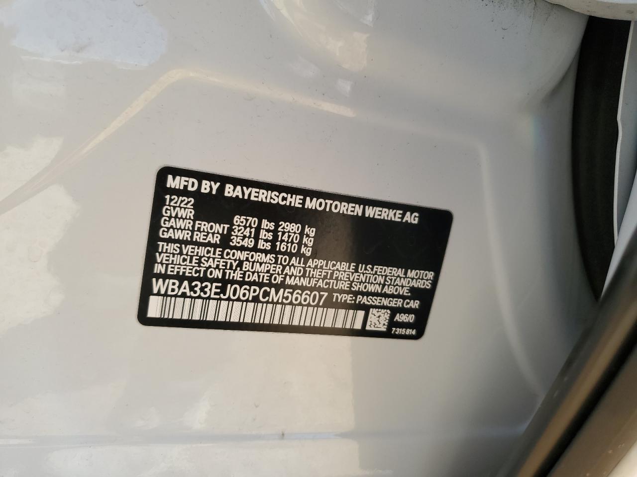 2023 BMW 760 XI VIN:WBA33EJ06PCM56607