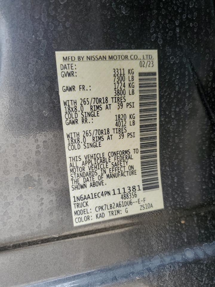 2023 NISSAN TITAN S VIN:1N6AA1EC4PN111381