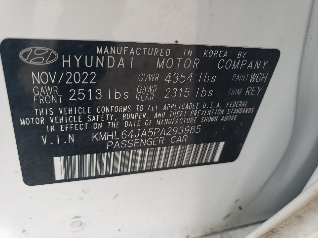2023 HYUNDAI SONATA SEL VIN:KMHL64JA5PA293985