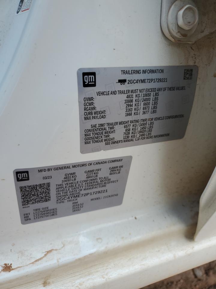 2023 CHEVROLET SILVERADO K2500 CUSTOM VIN:2GC4YME72P1729221