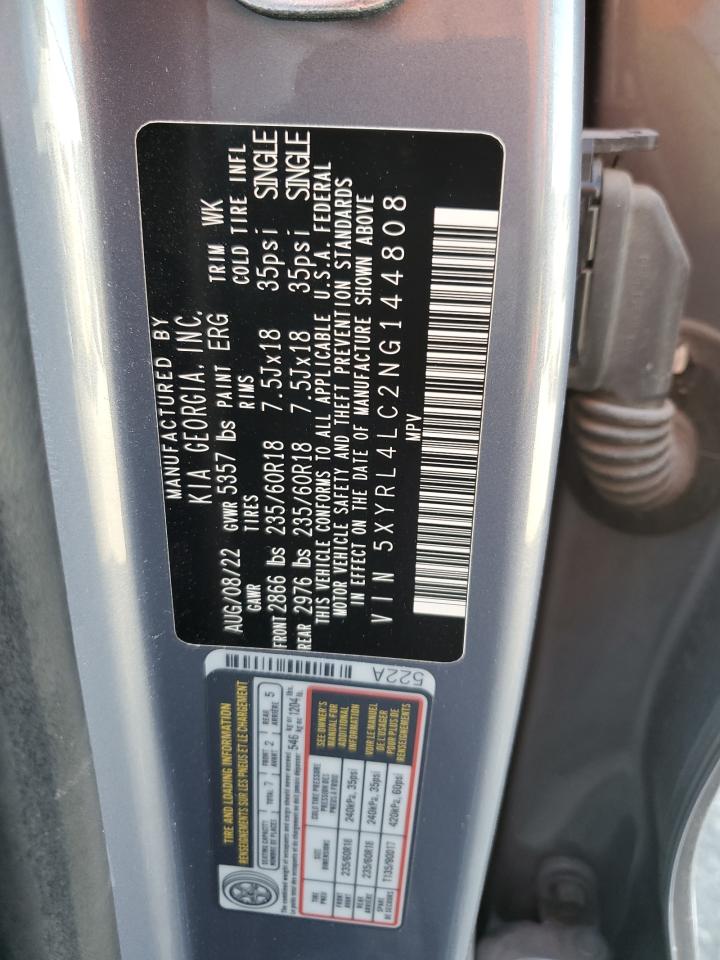 2022 KIA SORENTO S VIN:5XYRL4LC2NG144808
