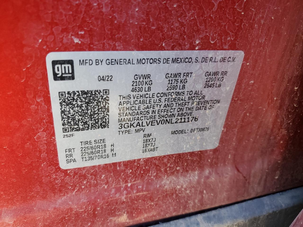 2022 GMC TERRAIN SLT VIN:3GKALVEV0NL211176