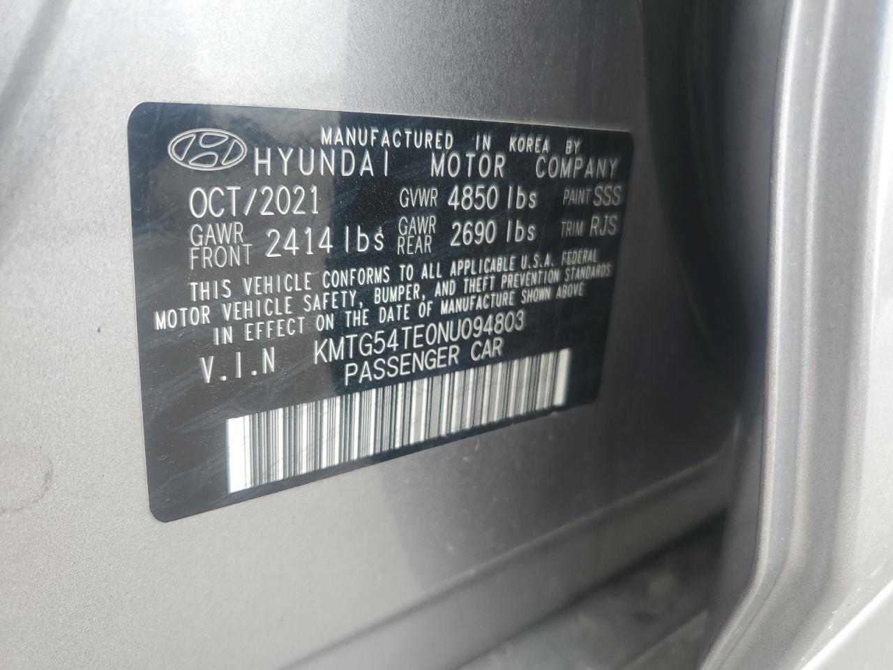 2022 GENESIS G70 BASE VIN:KMTG54TE0NU094803