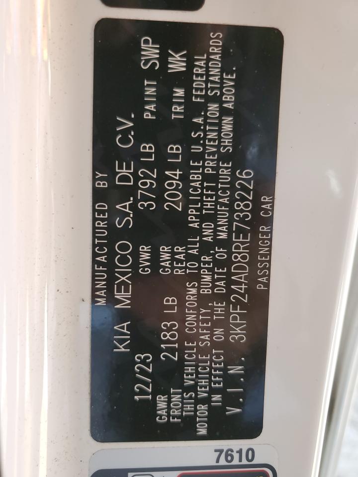 2024 KIA FORTE LX VIN:3KPF24AD8RE738226