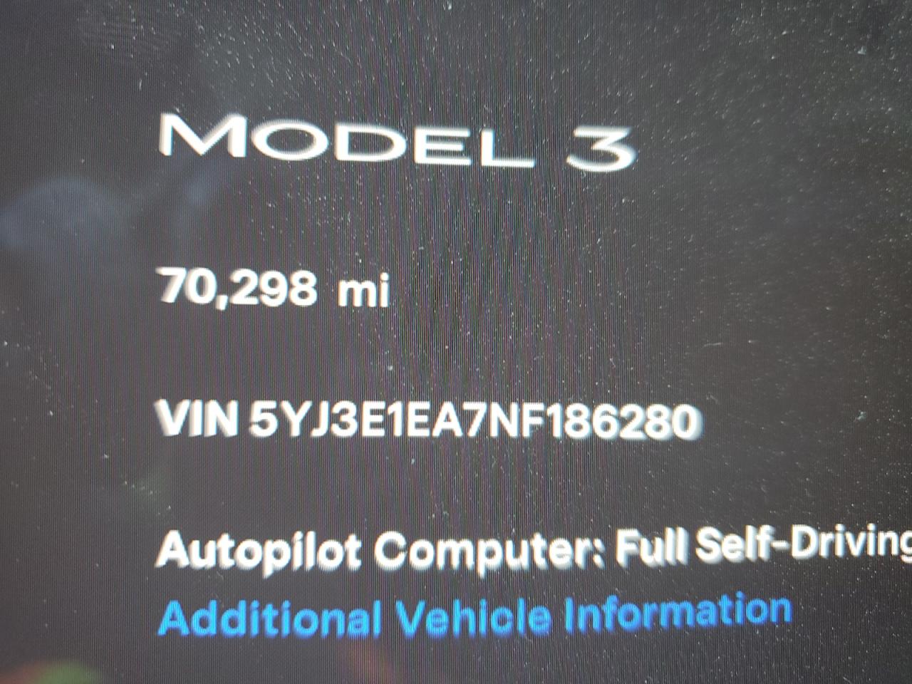 2022 TESLA MODEL 3  VIN:5YJ3E1EA7NF186280