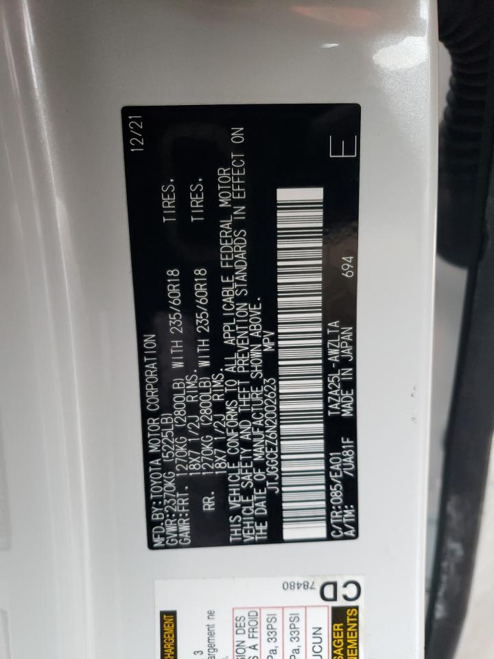 2022 LEXUS NX 350 VIN:JTJGGCEZ6N2002623