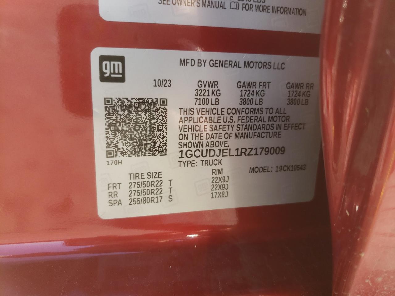 2024 CHEVROLET SILVERADO K1500 HIGH COUNTRY VIN:1GCUDJEL1RZ179009