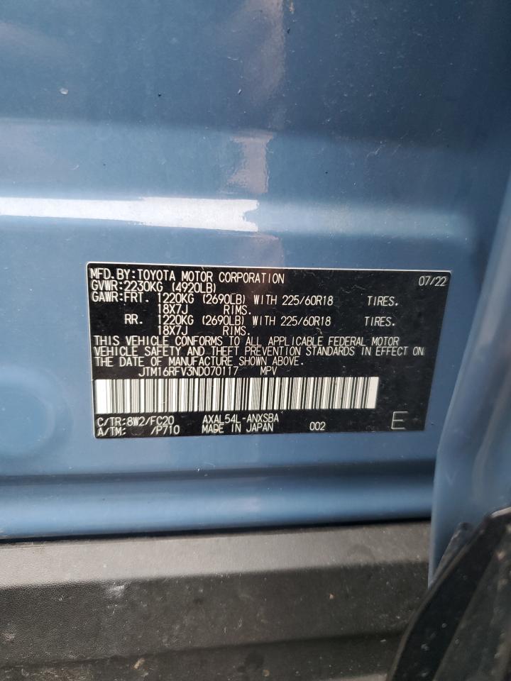 2022 TOYOTA RAV4 SE VIN:JTM16RFV3ND070117