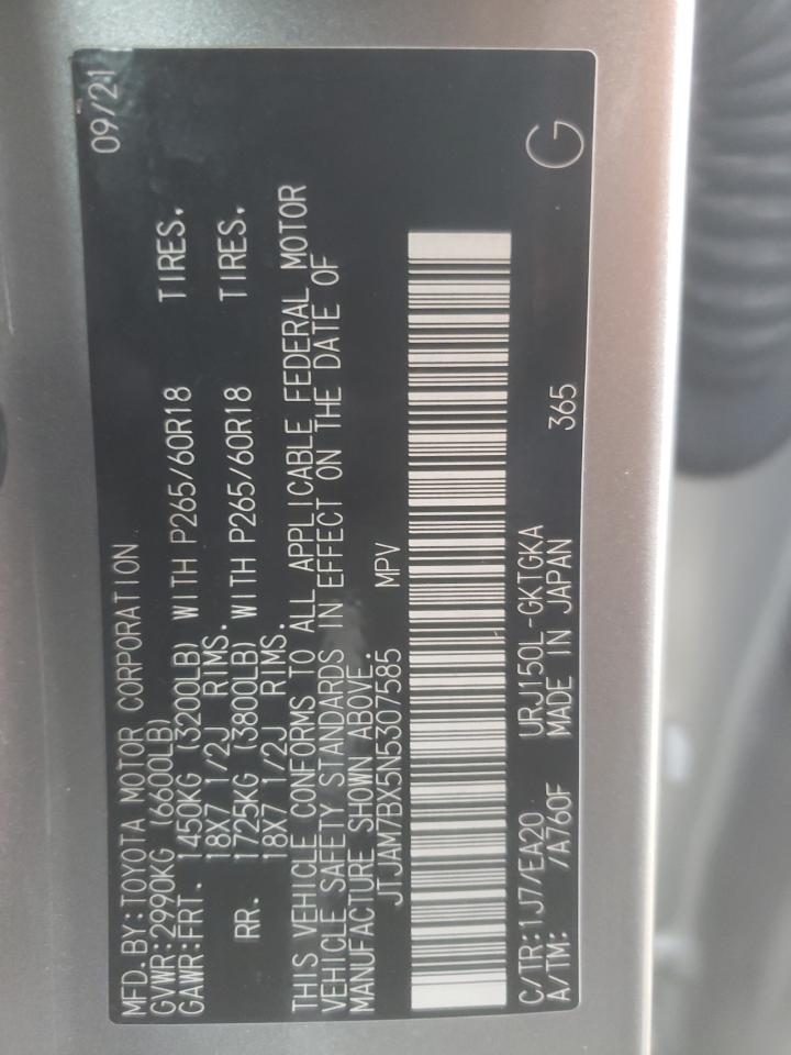 2022 LEXUS GX 460 VIN:JTJAM7BX5N5307585