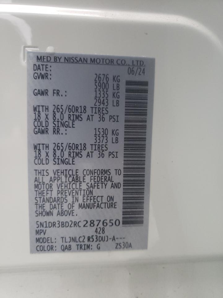 2024 NISSAN PATHFINDER ROCK CREEK VIN:5N1DR3BD2RC287650