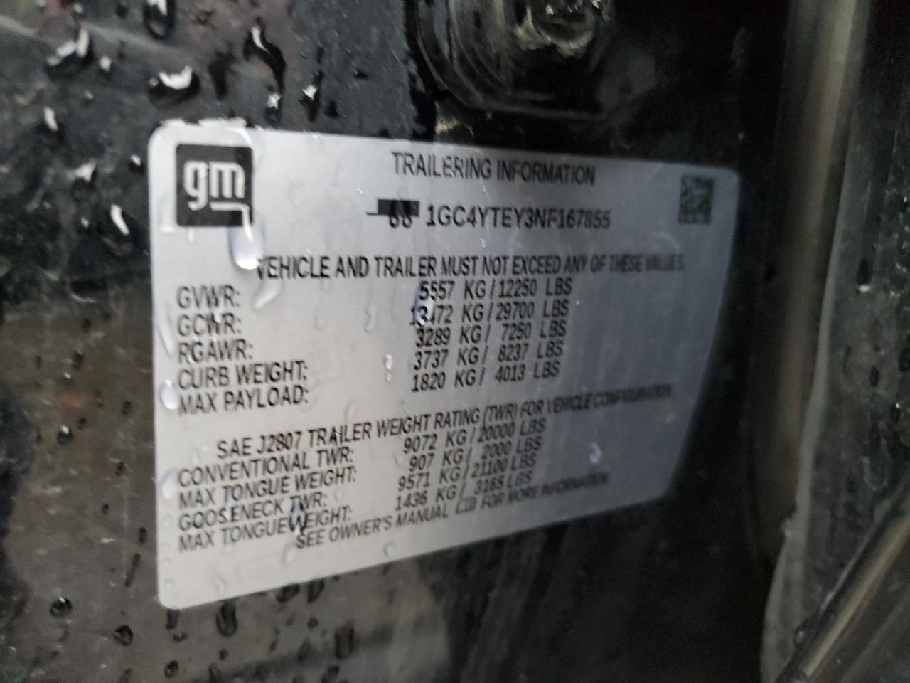 2022 CHEVROLET SILVERADO K3500 LT VIN:1GC4YTEY3NF167855