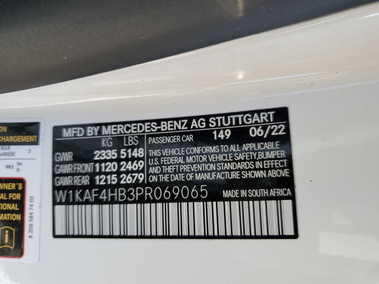 2023 MERCEDES-BENZ C 300 4MATIC VIN:W1KAF4HB3PR069065