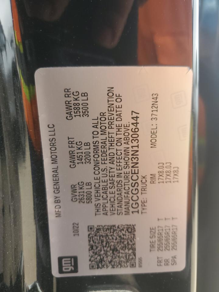 2022 CHEVROLET COLORADO LT VIN:1GCGSCEN3N1306447