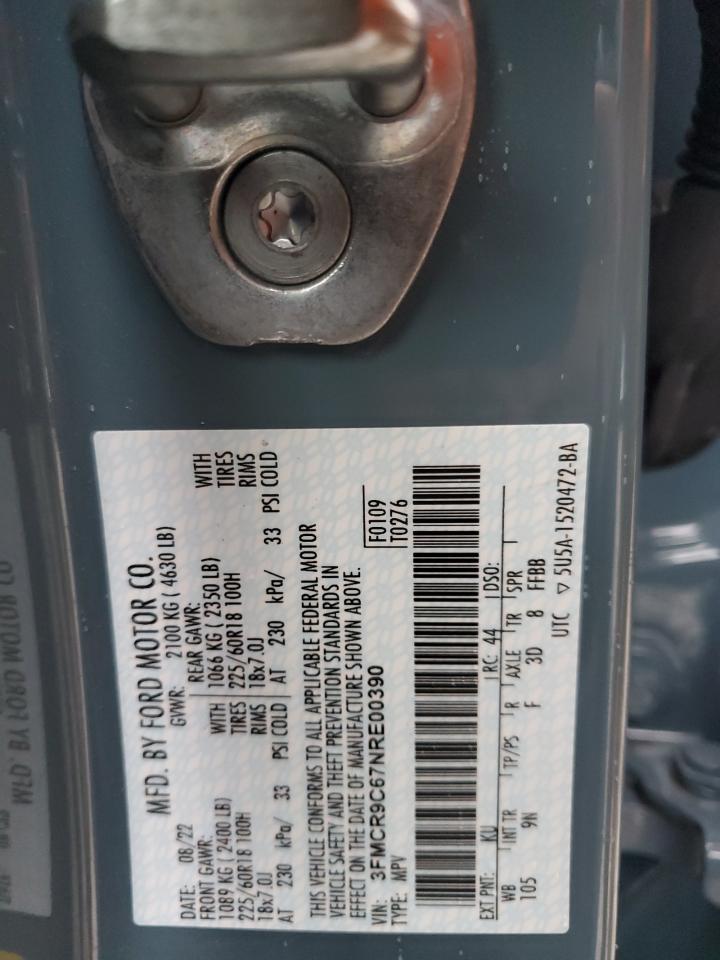 2022 FORD BRONCO SPORT OUTER BANKS VIN:3FMCR9C67NRE00390