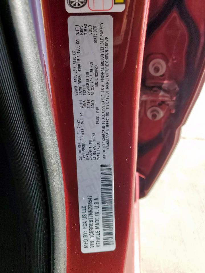 2022 RAM 1500 BIG HORN/LONE STAR VIN:1C6RREBT7NN228547