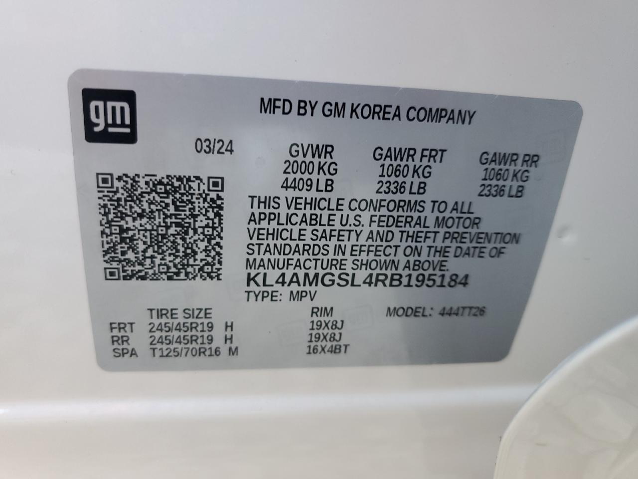 2024 BUICK ENCORE GX AVENIR VIN:KL4AMGSL4RB195184