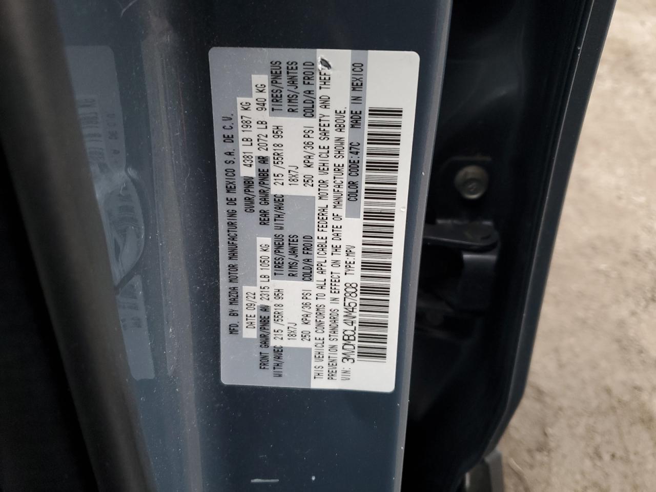 2022 MAZDA CX-30 PREFERRED VIN:3MVDMBCL4NM457808