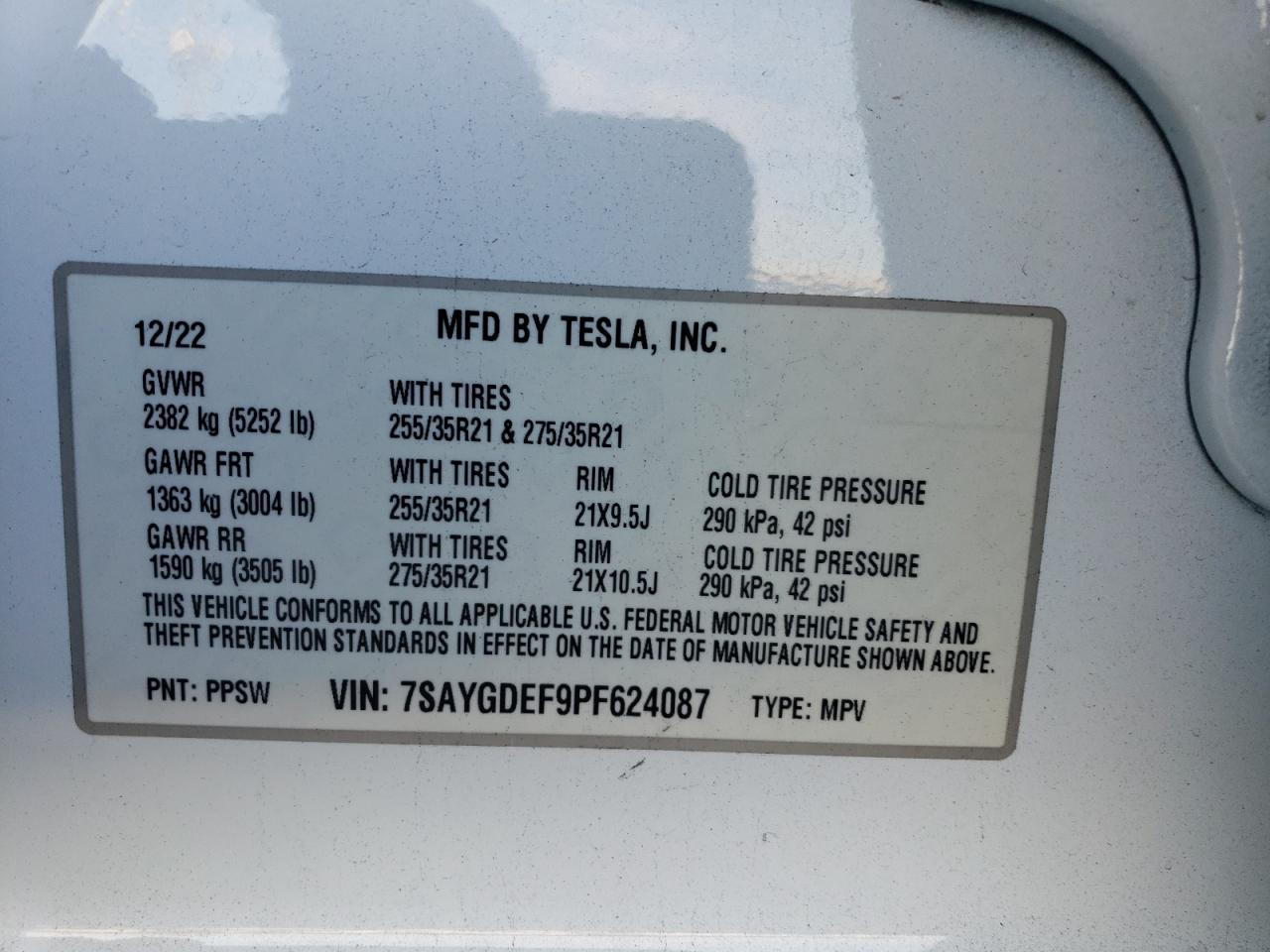 2023 TESLA MODEL Y  VIN:7SAYGDEF9PF624087