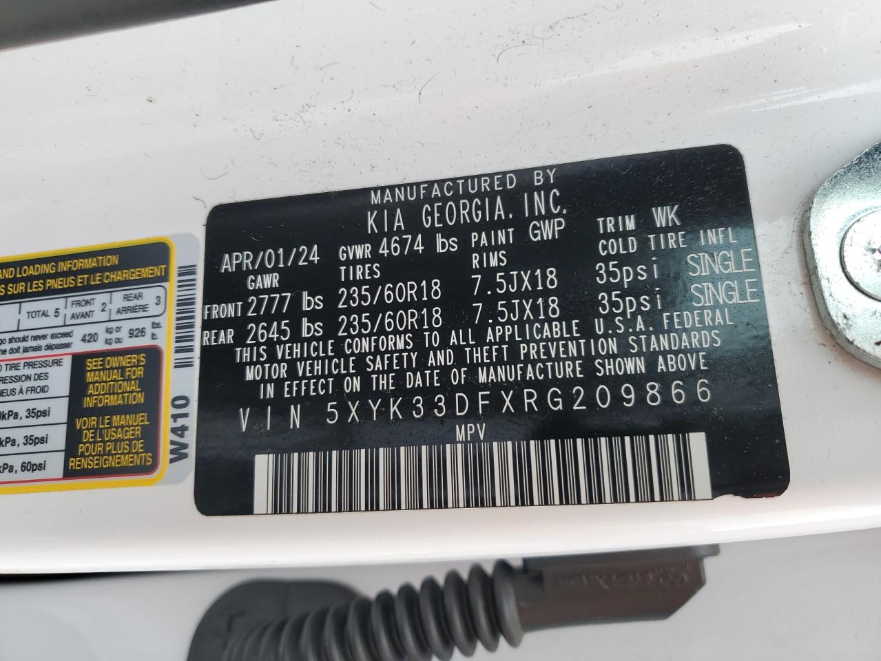 2024 KIA SPORTAGE EX VIN:5XYK33DFXRG209866