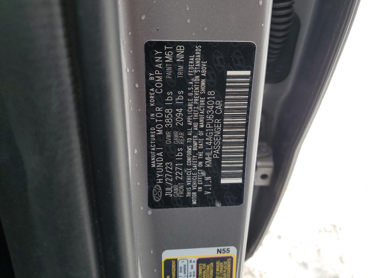 2023 HYUNDAI ELANTRA SE VIN:KMHLL4AG1PU634018