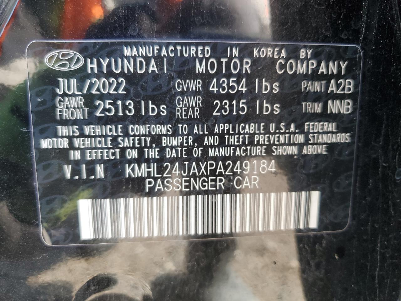 2023 HYUNDAI SONATA SE VIN:KMHL24JAXPA249184