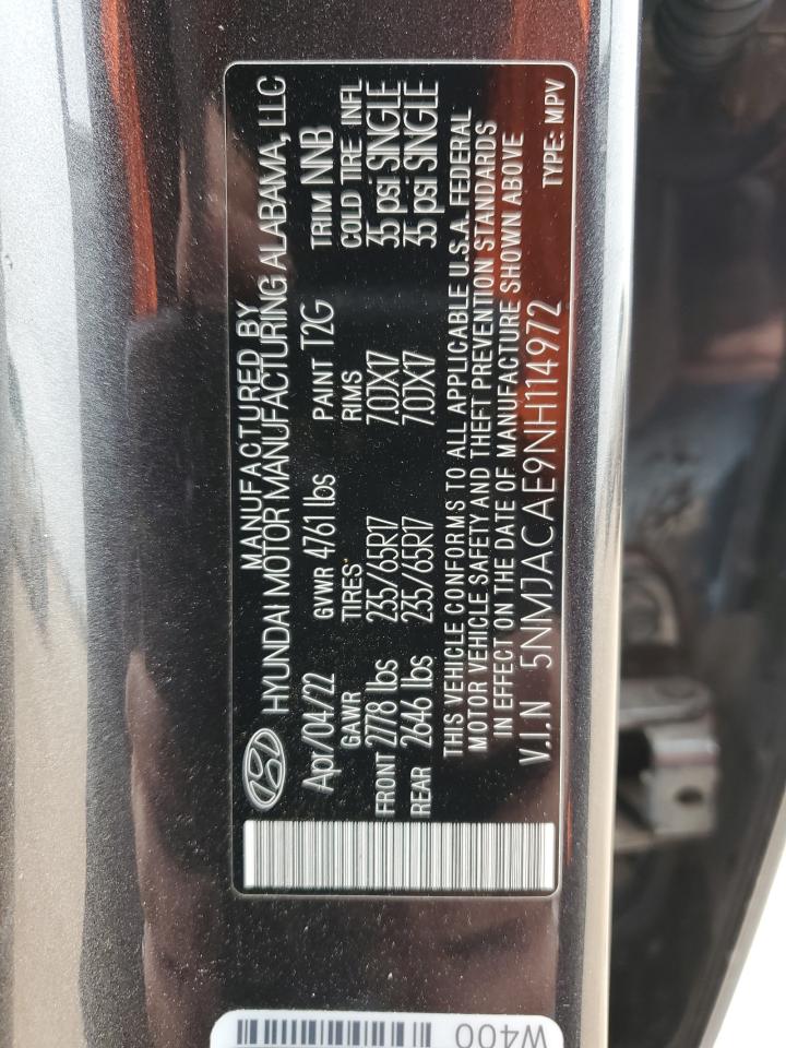 2022 HYUNDAI TUCSON SE VIN:5NMJACAE9NH114972