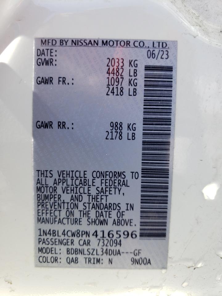 2023 NISSAN ALTIMA SR VIN:1N4BL4CW8PN416596