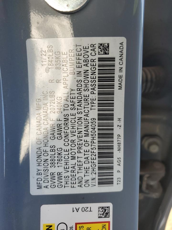 2023 HONDA CIVIC SPORT VIN:2HGFE2F57PH504059