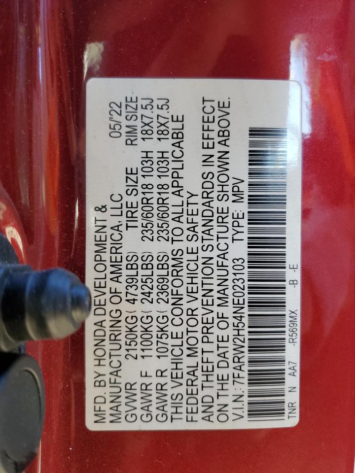 2022 HONDA CR-V EX VIN:7FARW2H54NE023103