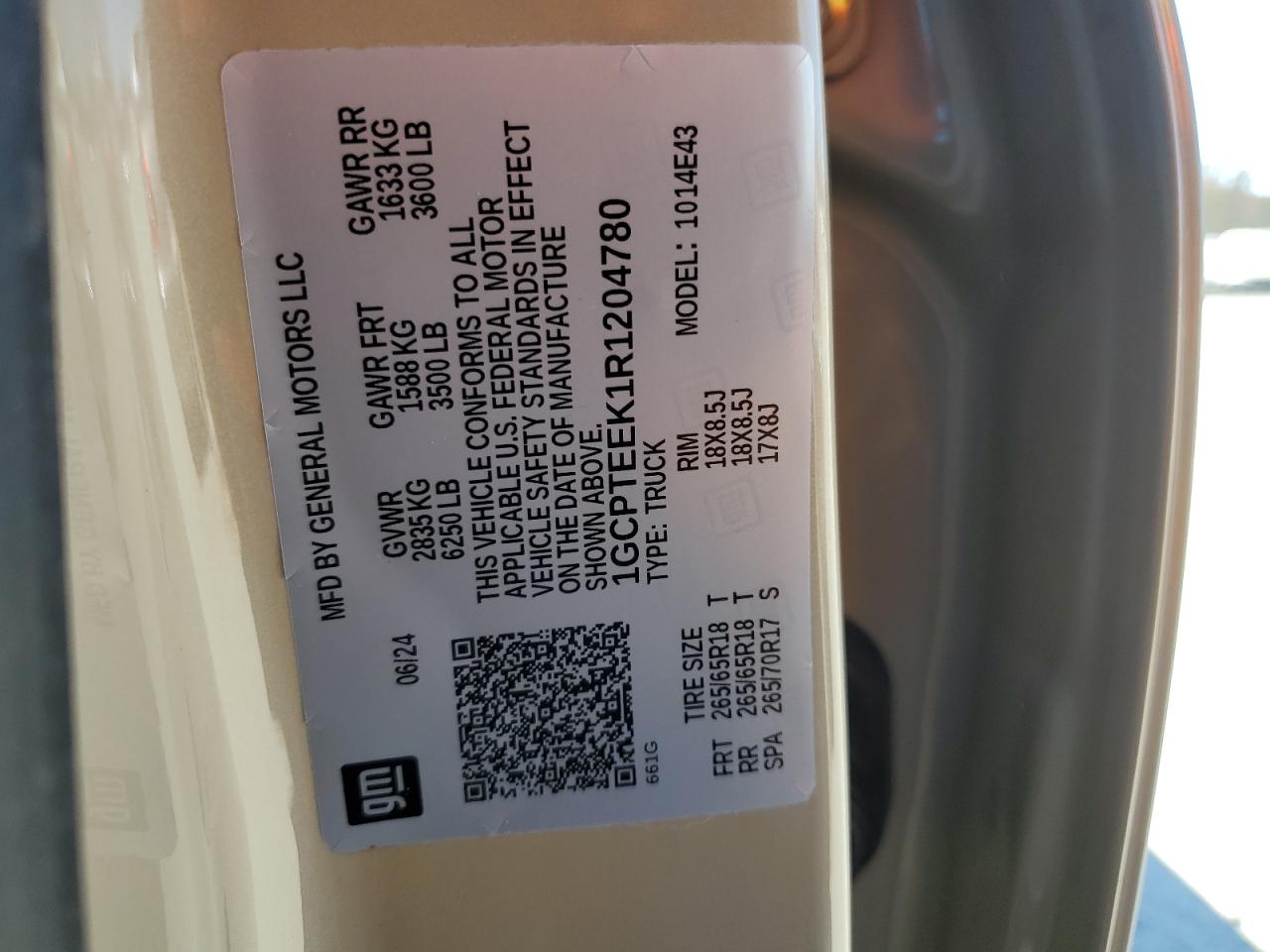 2024 CHEVROLET COLORADO TRAIL BOSS VIN:1GCPTEEK1R1204780