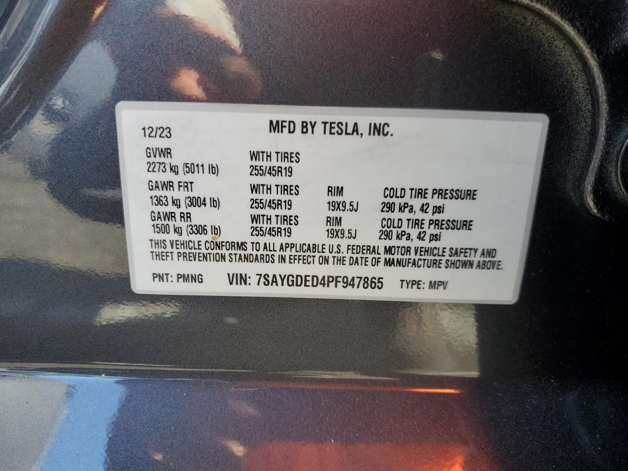 2023 TESLA MODEL Y  VIN:7SAYGDED4PF947865
