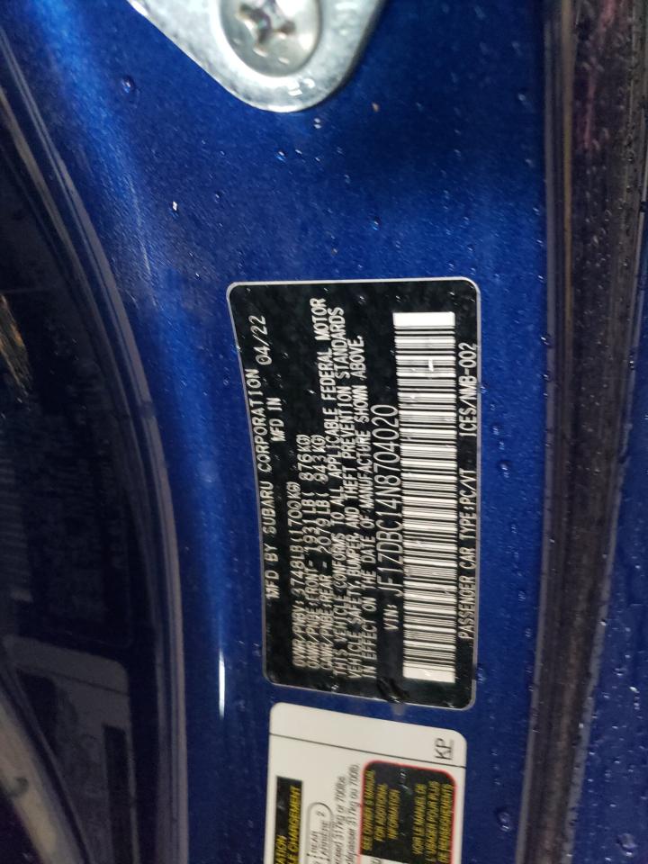 2022 SUBARU BRZ PREMIUM VIN:JF1ZDBC14N8704020