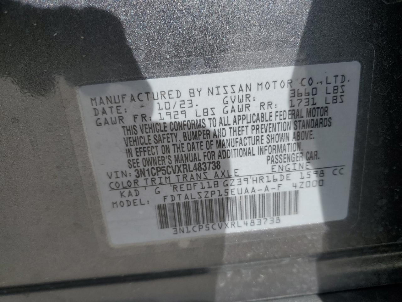 2024 NISSAN KICKS SV VIN:3N1CP5CVXRL483738