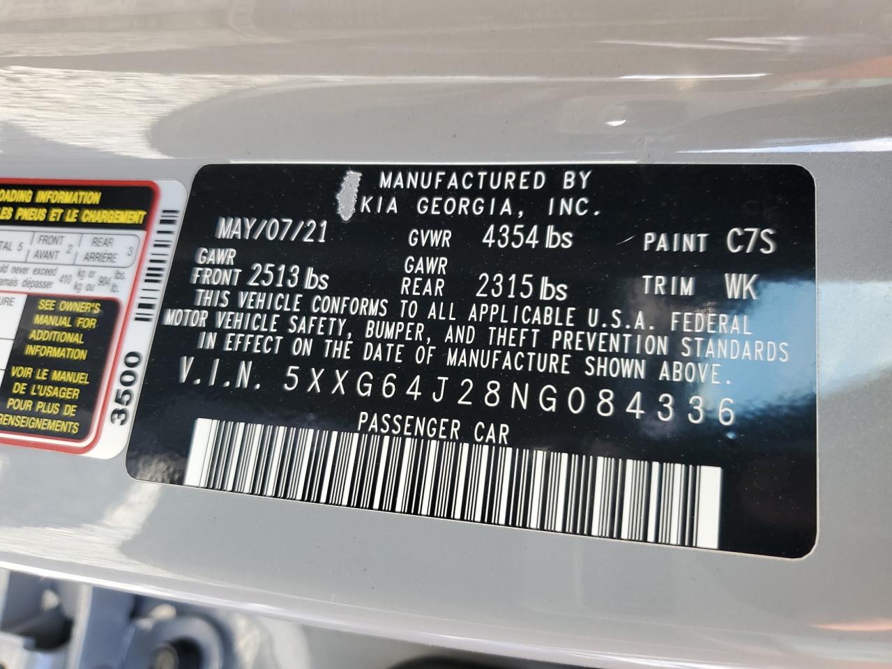 2022 KIA K5 GT LINE VIN:5XXG64J28NG084336