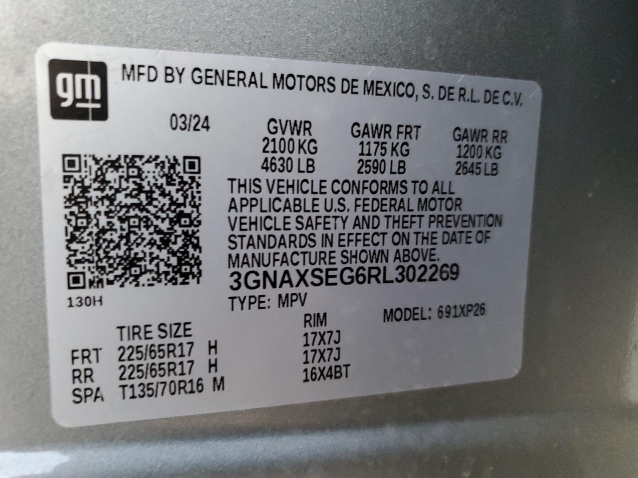 2024 CHEVROLET EQUINOX LS VIN:3GNAXSEG6RL302269