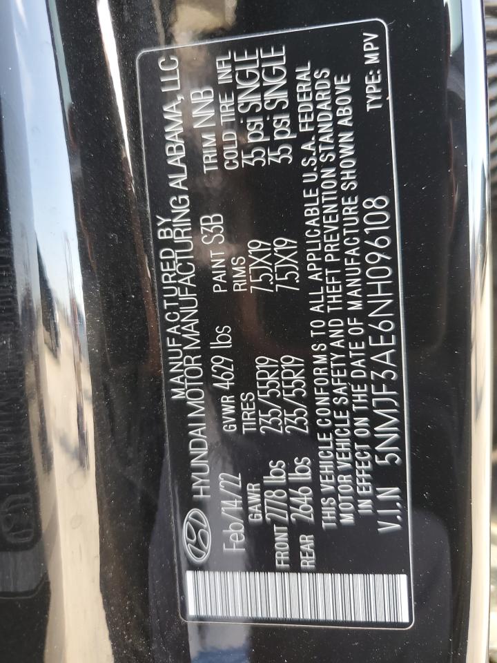 2022 HYUNDAI TUCSON SEL VIN:5NMJF3AE6NH096108