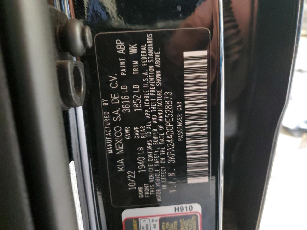 2023 KIA RIO LX VIN:3KPA24AD0PE528873