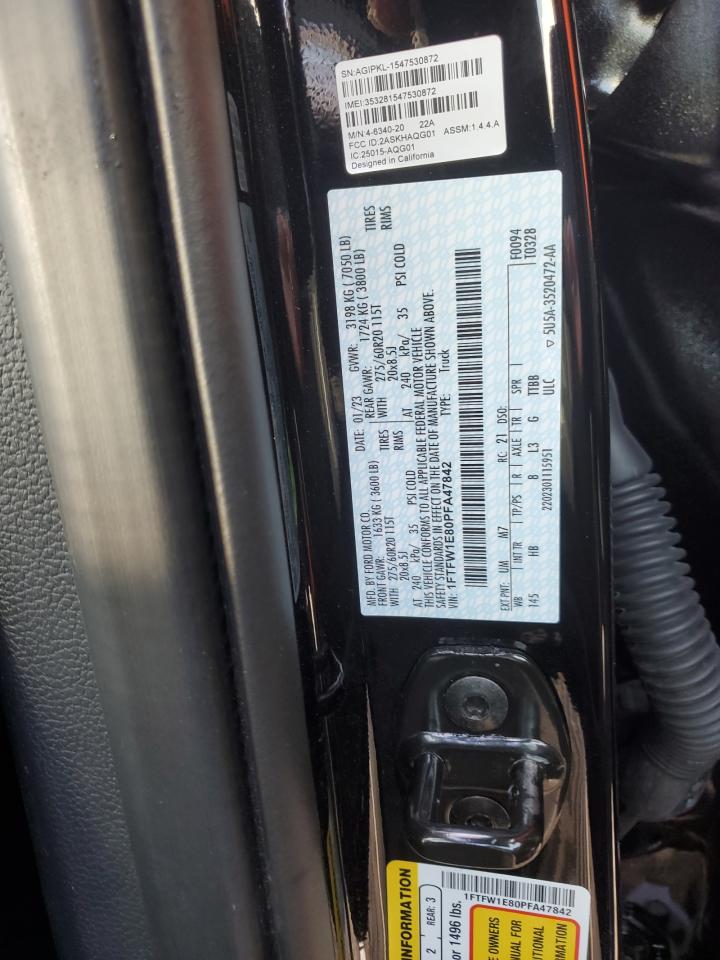 2023 FORD F150 SUPERCREW VIN:1FTFW1E80PFA47842