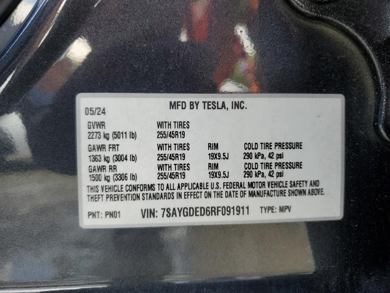2024 TESLA MODEL Y  VIN:7SAYGDED6RF091911