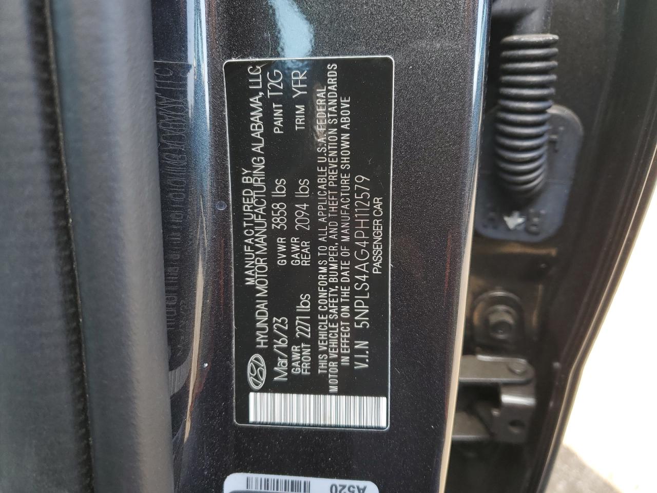 2023 HYUNDAI ELANTRA SEL VIN:5NPLS4AG4PH112579