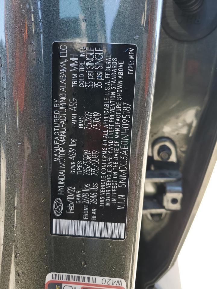 2022 HYUNDAI TUCSON SEL VIN:5NMJC3AE0NH095187