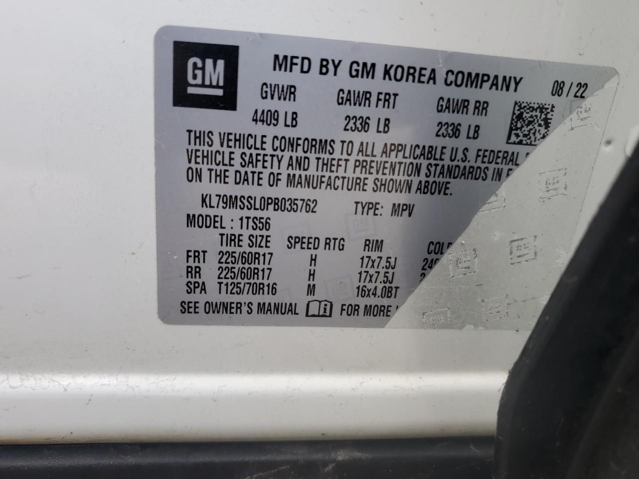 2023 CHEVROLET TRAILBLAZER ACTIV VIN:KL79MSSL0PB035762